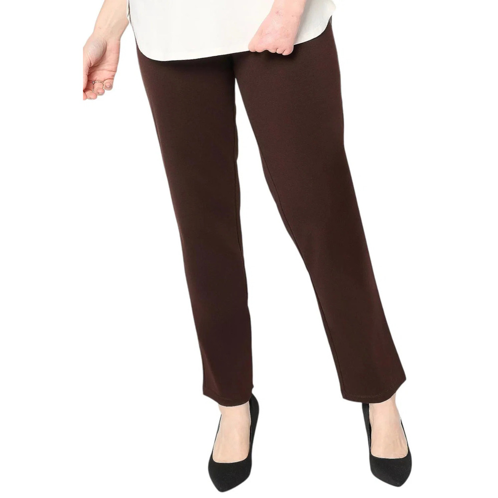 Susan Graver Women's Cotton Ponte Straight Leg Pant Chocolate - Petite